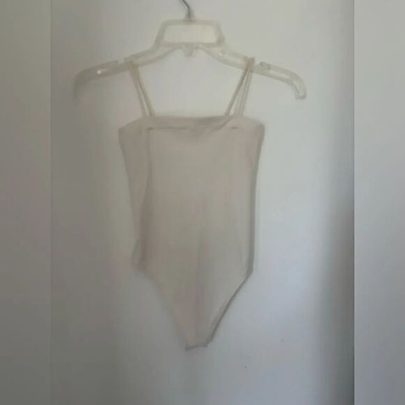 American Eagle Outfitters Tops - American Eagle Ribbed Spaghetti Strap Bodysuit Size XS Off White